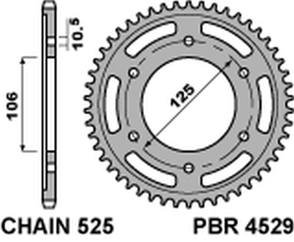 Rear Sprocket 4529 48 C45 Triumph Thruxton 1200, Speedmaster, Bonneville, Daytona 675 06-20, Street Triple (JTR2014.48) (Chain 525)