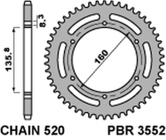 Rear Sprocket 3552 38 L Aluminium Ergal Aprilia ETX 125 84, BMW G 310 R 16-20 -2 Silver (Chain 520)