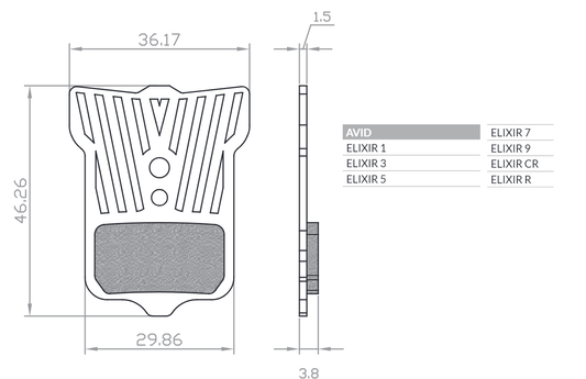 BIKE BICYCLE BRAKE PADS ORGANIC SPORT WITH RADIATOR MTB / ROAD / ELECTRIC FITS AVID ELIXIR 9 / 7 / 5 / 3 / 1 / CR / R, SRAM XX, XO, DB1, DB3, DB5, LEVEL T, LEVEL TL