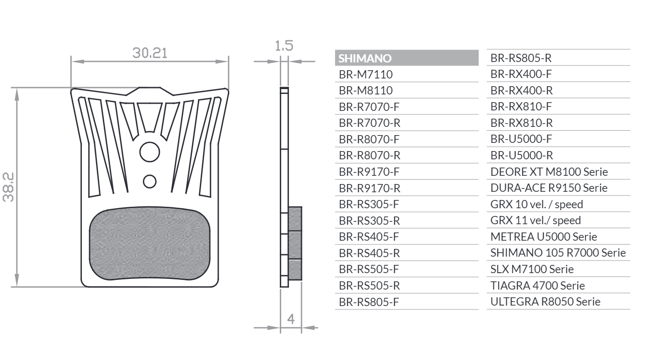 BIKE BICYCLE BRAKE PADS ORGANIC SPORT WITH RADIATOR MTB / ROAD / ELECTRIC FITS SHIMANO DURA-ACE BR-R9170, ULTEGRA BR-R8070, XTR BR-M9100, BR-RS805