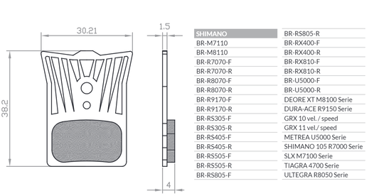 BIKE BICYCLE BRAKE PADS ORGANIC SPORT WITH RADIATOR MTB / ROAD / ELECTRIC FITS SHIMANO DURA-ACE BR-R9170, ULTEGRA BR-R8070, XTR BR-M9100, BR-RS805