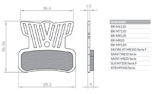 BIKE BICYCLE BRAKE PADS ORGANIC SPORT WITH RADIATOR MTB / ROAD / ELECTRIC FITS SHIMANO XTR BR-M9120, XT BR-M8020, SAINT BR-M820, SAINT BR-M810, ZEE BR-M640, BR-MT520, TEKTRO