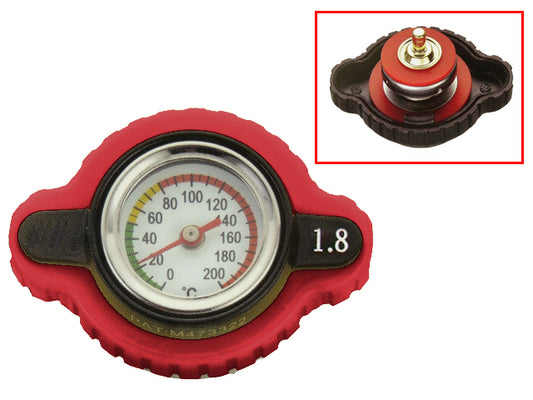 Radiator Cap w Temp Gauge Honda, Kawasaki, Suzuki, Yamaha 1.8bar Red