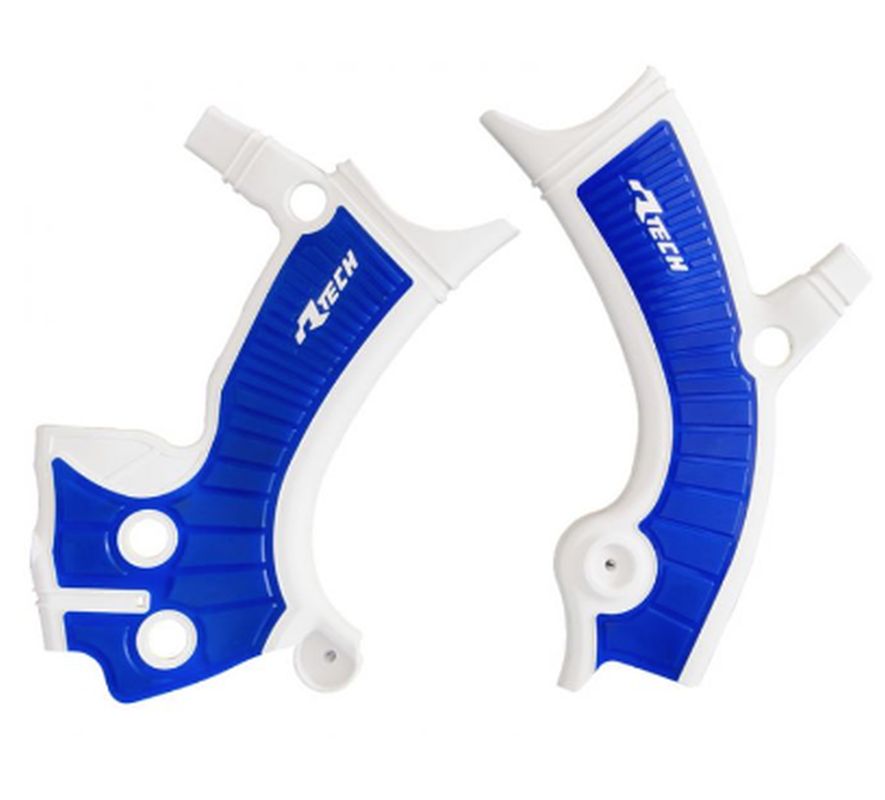 Frame guards (set) bi-material YAMAHA YZF 450 18-21, YZ-FX 450 19-21, YZF 250 19-21, YZ-FX 250 20-21, WRF 450 19-21, WRF 250 20-21 color white blue