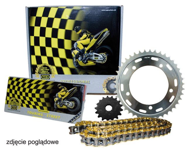 Drive kit DUCATI Monster 696 (08-13) (15/45/108/520ZRT) chain up to 750 cc gold (Z-ring), AFAM front/rear sprocket