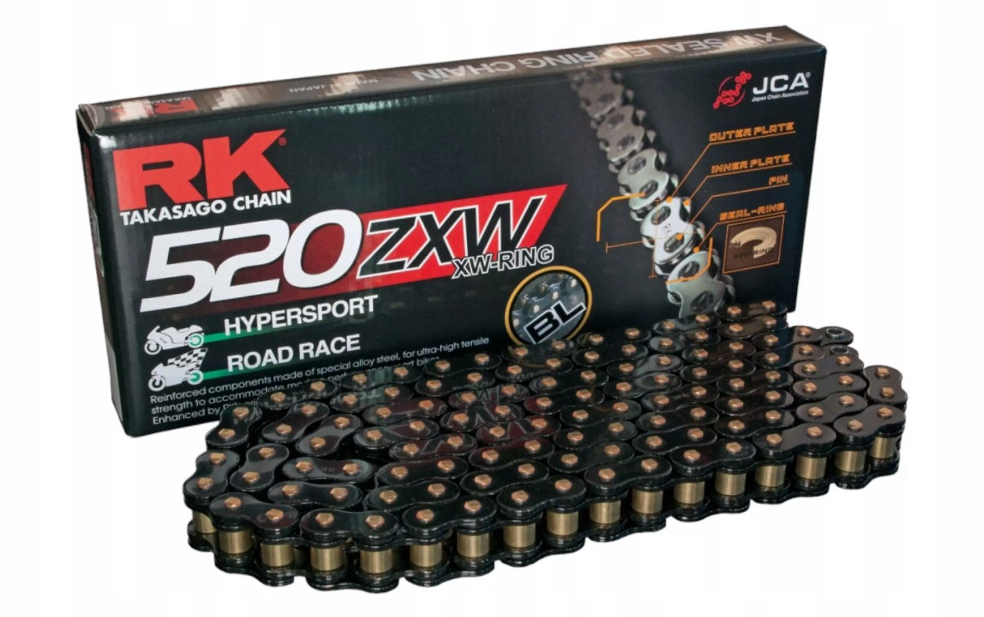 Drive chain BL520ZXW-120 (XW-ring) rivet link (CLF) included color black (capacity: up to 1200 cc) (42 kN)