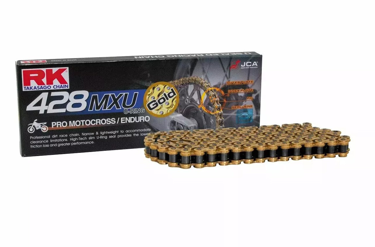 Drive chain (Enduro) GB428MXU-136 (U-ring) clip (CL) included color gold (capacity: up to 150 cc) (27 kN)