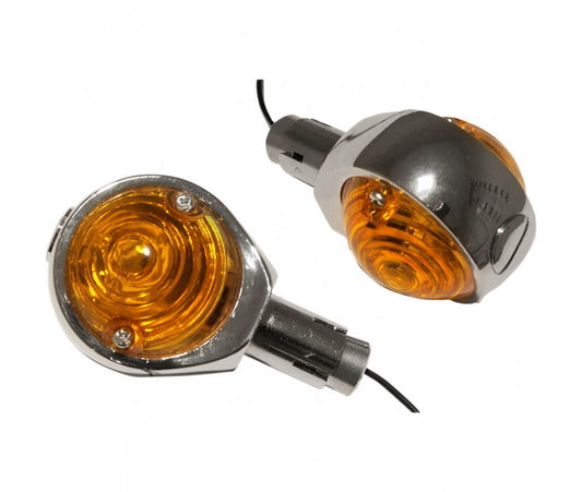 HANDLEBAR END TURN SIGNALS (PAIR) 1" 25MM UNIVERSAL (BMW STYLE) CHROME