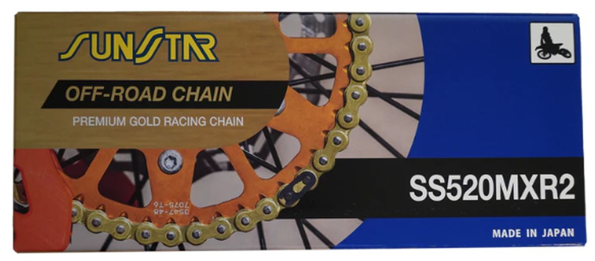 Drive chain 520MXR2-116G motocross up to 500 cc, gold, 38.4 kN (520ERT3), open + clip, replaces SS520MXR1-116G, made in Japan
