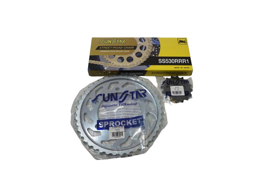 Drive kit Yamaha YZF 1000 R1 98-03 Plus gold (16/43/114) up to 1400 cc XW ring (SUN51716/SUN1-5474-43/SS530RRR1-114G), replaces K530RTG060, made in Japan