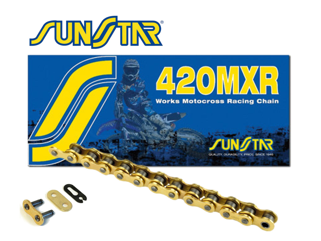 Drive chain 420MXR-130G (420NZ3) motocross up to 150 cc, gold, 22.2 kN, open + clip, made in Japan