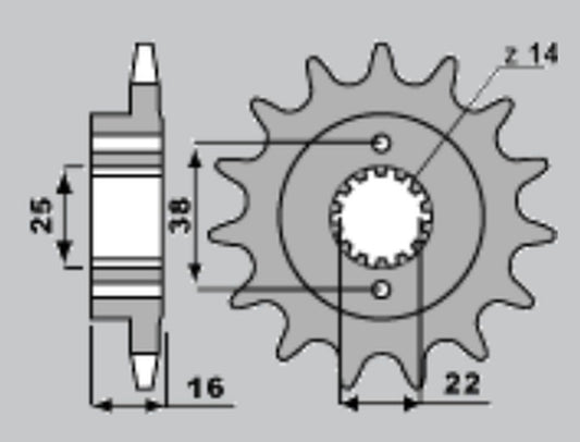 Front sprocket 2075 14T Ducati Monster 797 17-18, Scrambler 800 17-18, Supersport 939 17-18 (JTF736.14) chain 520 (207514JT)