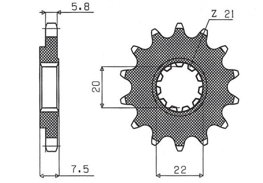 Front sprocket 2120 14T Honda CR 125R 04-07, CRF 250R/X 04-17 (JTF1323.14) chain 520 (212014JT)