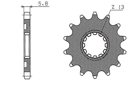 Front sprocket 2141 13T Kawasaki KX-F 450 06-19 (JTF1565.13 / JTF565.13) chain 520 (56513) also fits Yamaha YFZ 450 04-13 (214113JT)