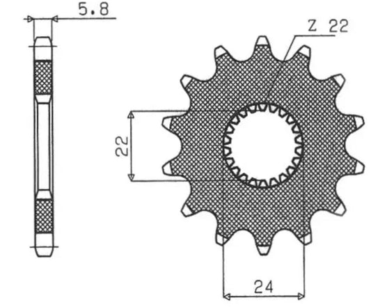 Front sprocket 406 14T Aprilia Red Rose, Pegaso 125 88-99, RS 125 93-99, Tuareg Rally, Wind 125 89-93, Tuono 125 03-07 (40614JT) chain 525