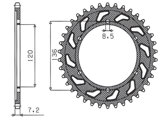 Rear sprocket 4324 57T Yamaha TDR 125 93-99 (JTR1847.57) chain 428 (432457JT)