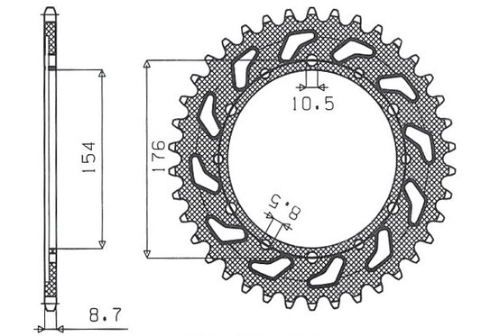 Rear sprocket 4434 43T Honda VFR 750, VFR 800 VTEC 02-14, VFR800X Crossrunner 11-15 (JTR1340.43) chain 530 (443443JT)