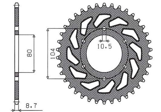 Rear sprocket 501 33T Kawasaki Z 750C 80-87, GPz 1100 81-85, GPz 750 83-89, GPz 750 Turbo 82-87 chain 630