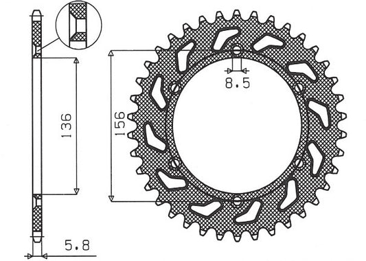 Rear sprocket 702 48T Beta 450, 498, 520 RR 10-14, GasGas EC 125, 200, 250, 300, 400, 450, 515 01-15, Husqvarna CR, WR 250, 300, 360, TE 410, 510, 570, 610