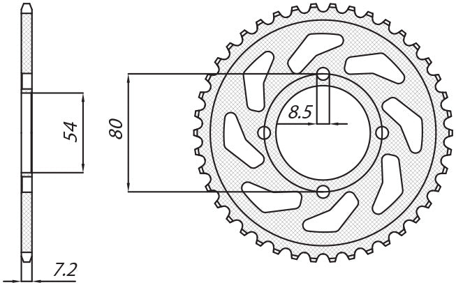 Rear sprocket 838 45T Yamaha YBR 125 05-12, Junak 125 (JTR838.45) chain 428 (83845JT)