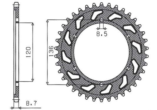 Rear sprocket 864 44T Yamaha XJ 600 H, N 84-91, YX 600 Radian 86-87 (JTR862.44) chain 530 (86444JT)