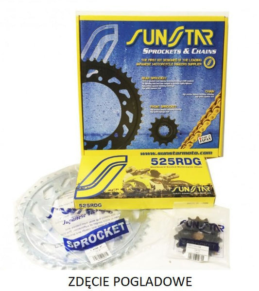Drive kit Kawasaki Z 1000, ABS 07-09 Plus gold (15/40/110) up to 1100 cc XW ring (SUN43115/SUN1-4347-40/SS525RRR1-110G), replaces K525RTG063, made in Japan
