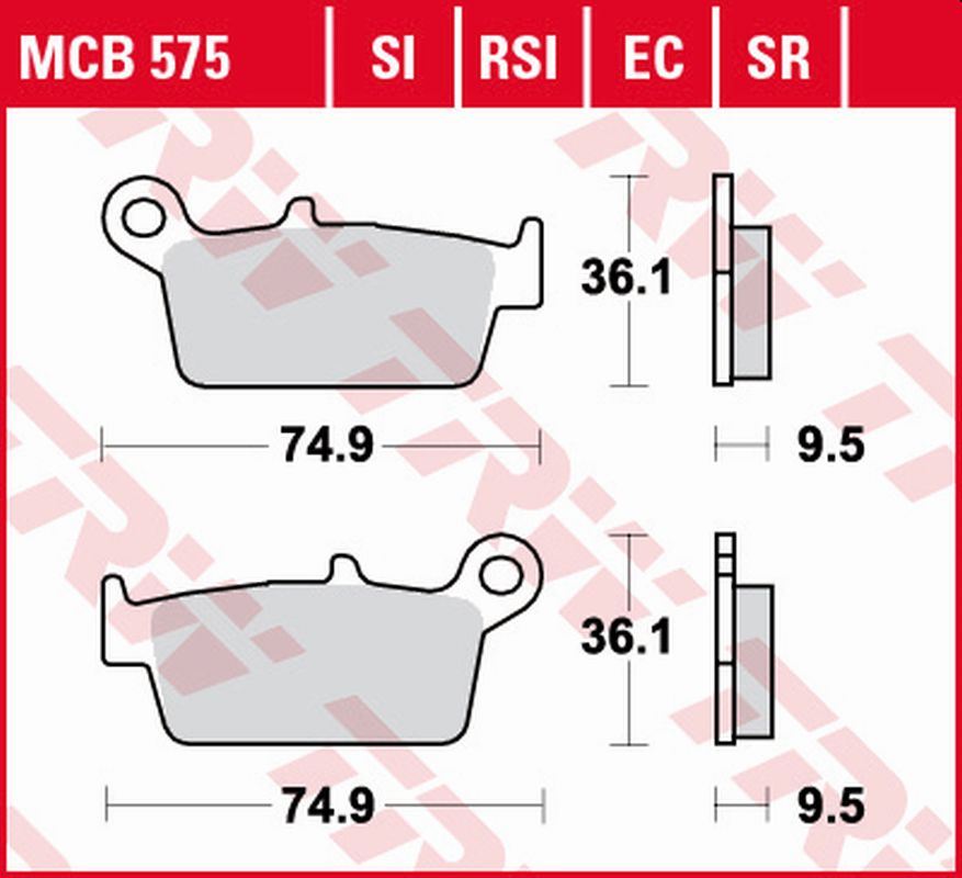 Brake pads KH131 organic eco Honda XR 600, 650L, R 93-07, XR 400R 96-03, CR 125R, 250R, 500R 87-01, Kawasaki KX 125, 250, 500 95-08, Suzuki DR-Z 400E/S/SM 00-08, RM 125, 250 96-12, Yamaha WR/YZ 400F rear, YZ 125, 250 97-02