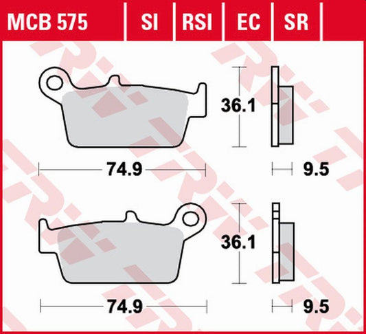 Brake pads KH131 organic eco Honda XR 600, 650L, R 93-07, XR 400R 96-03, CR 125R, 250R, 500R 87-01, Kawasaki KX 125, 250, 500 95-08, Suzuki DR-Z 400E/S/SM 00-08, RM 125, 250 96-12, Yamaha WR/YZ 400F rear, YZ 125, 250 97-02