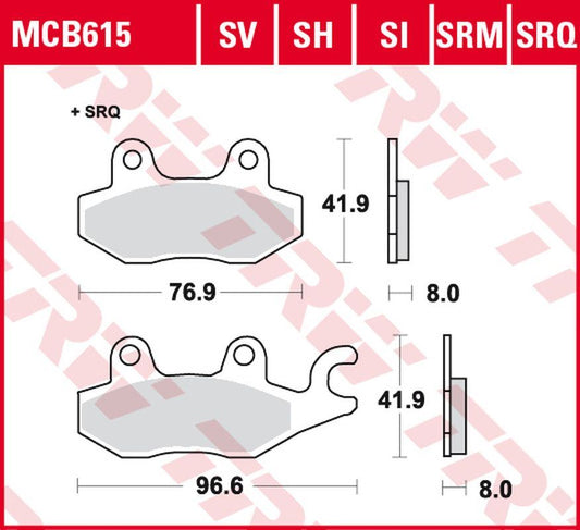 Brake pads KH165 sinter track Kawasaki Z 300 15-17, Ninja 400 18-, EX 300 13-17, EX 250 07-14, Versys 300 17-, Cagiva Navigator 1000 00-05, Canyon 900 97-00, Elephant 900 90-93, Suzuki DR 800 Big 91-96 rear