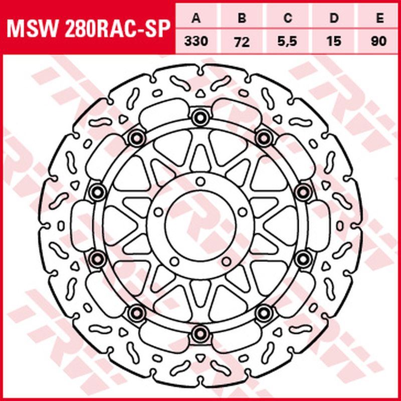 Front brake disc Ducati EVO Corse 848 12-13, Desmosedici 1000 07-09, V4 1000, 1100 Panigale 18-, Streetfighter S 1100 09-13, Panigale 1199 12-17, Monster 1200 14-, Multistrada 1200 16-17 (330x72x5.5 mm) Wave