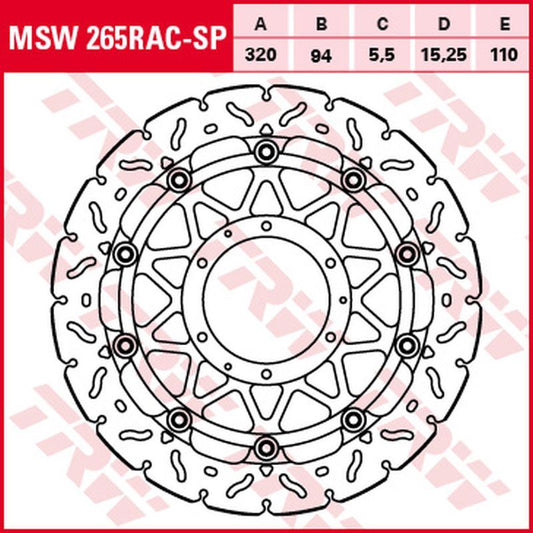 Front brake disc Honda CBR 1000 R, RR Fireblade 08-16 (320x94x5.5 mm) Wave