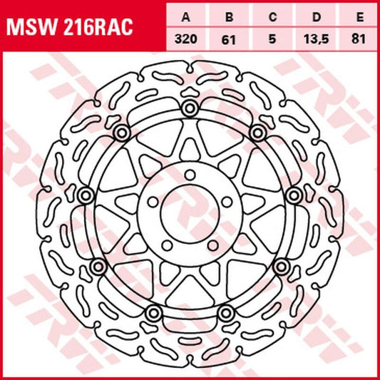 Front brake disc Kawasaki ZX-7R, RR 96-02, ZXR 750 91-95, ZX-9R 94-04, ZZR 1100 93-01, ZX-12R 00-03, ZZR 1200 02-05, VN 1500, 1600 Mean Streak 02-05, Suzuki VZ 1600 Marauder 04-05 (320x61x5 mm) Wave