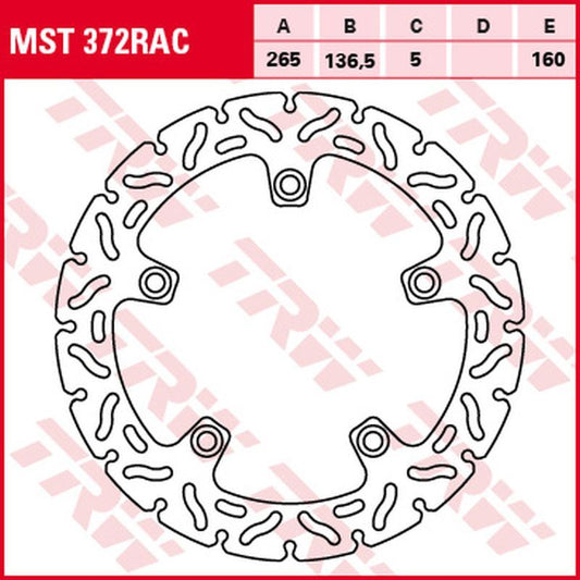 Rear brake disc BMW F 650, 800 GS, Adv 08-, F 700 GS 13-, F 800 R 09-, F 750, 850 GS 18-, S 1000 XR 15-19, K 1200 R, S 05-09, R 1200 GS, Adv, R, RT, HP2 04-13, R nineT 13-, R 1200 S, ST 05-08, K 1300 R, S 09-15 (265x136x5 mm) Wave