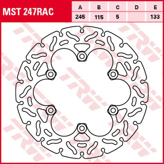 Rear brake disc Ducati Monster 600, 620, 695, 750, 800, 900, 916, 1000 93-06, Yamaha FZR 600 89-95, FZS 600 Fazer 98-03, XJ 600 Diversion 98-03, XT 660 R, X 04-16, XT 600 Z Ténéré 08-16, TDM 850, 900 91-11 (245x115x5 mm) Wave
