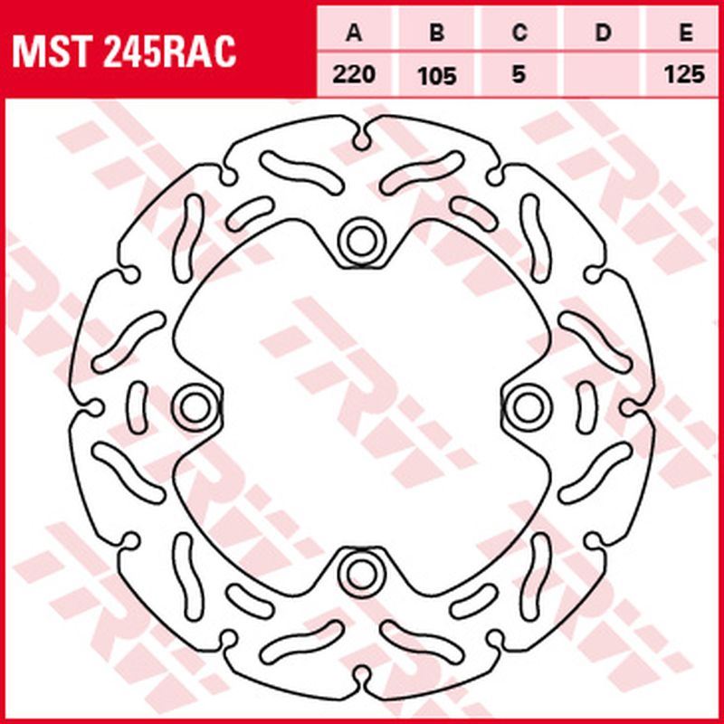 Rear brake disc Honda CBR 125 R 04-17, CRF 250 L 13-16, CRF 250 R Rally 17-, CB 600 F Hornet 98-06, CBR 600 F 91-07, CBR 600 RR 03-16, XR 600 L 93-97, CBR 900, 1000 RR 92-16, VTR 1000 SP1, SP2 00-06 (220x105x5 mm) Wave