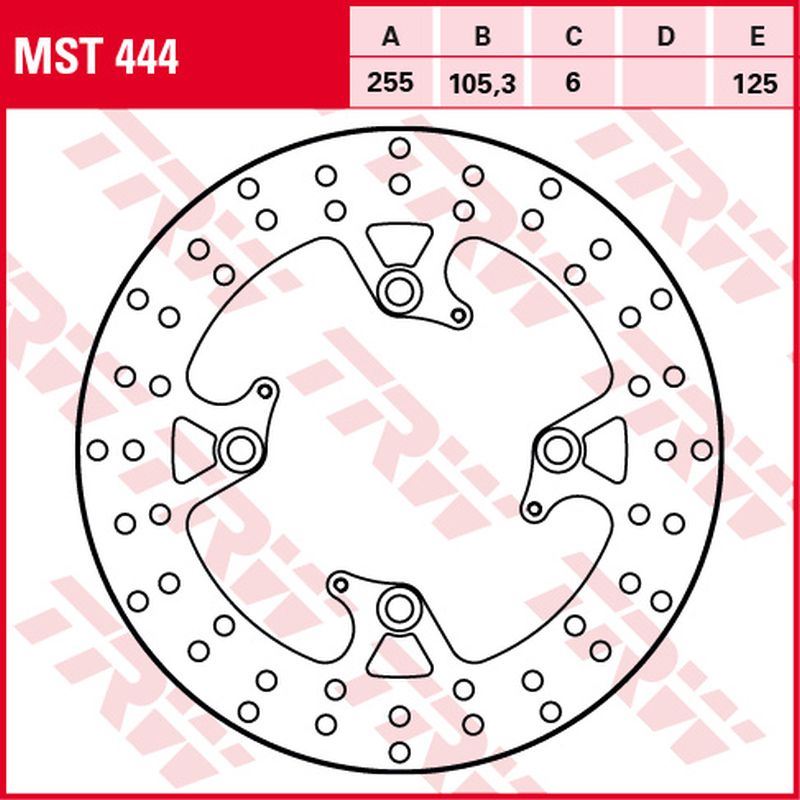 Rear brake disc Triumph Tiger 800 11-, Speed Triple 1050 11-15, Sprint 1050 07-13, Tiger Sport 1050 13-, Bonneville 1200 Bobber, Speedmaster, T120 16-, Scrambler 1200 19- (255x105x6 mm)