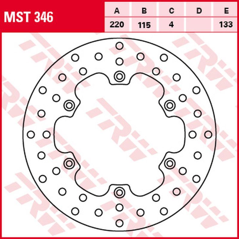 Rear brake disc Yamaha DT 125 R 91-06, DT 125 X 05-06, TDR 125 93-96, WR 125 01-07, YZ 125 85-96, TT-R 250 93-00, WR 250 90-97, YZ 250 2T 88-97, YZ 360 89-93, TT 600 E, S 93-99, TT-R 600 97-04 (220x115x4 mm)