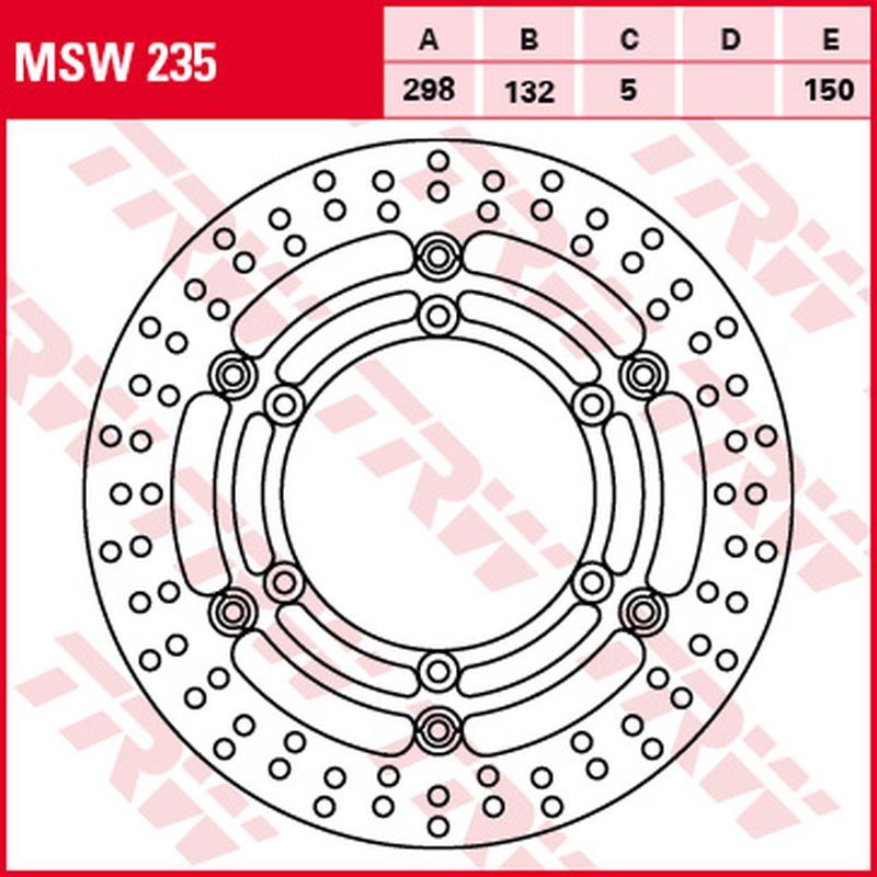 Front brake disc Yamaha XJ 1100 (Drag Star), 1100 A (Drag Star Classic), 1300 (Royal Star), 1300 A (Midnight S) floating, 298, 132x5 mm 6x150 mm, mounting hole diameter 8.5 mm, offset 0 Wave