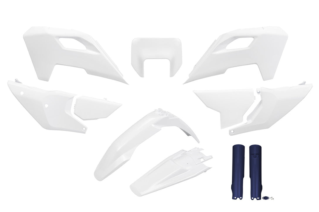 Full plastics kit with fork guards Husqvarna TE 150/250/300 24-25, FE 250/350/450/501 24-25 color OEM 25 white/blue