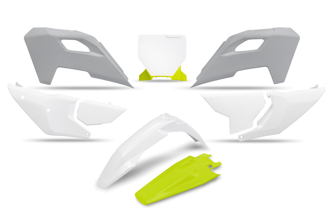 Plastics kit Husqvarna TC 125/250 23-24, FC 250/350/450 23-24, FX 350/450 23-24, TX 300 24 color OEM 24 (white/yellow) (extended front number plate)
