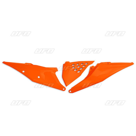 Rear side panels KTM SX/SX-F 125/150/250/350/450 19-22, EXC 125 20-21, EXC/EXC-F 150/250/300/350/450/500 TPI 20-23 with air filter cover and ventilation holes color orange