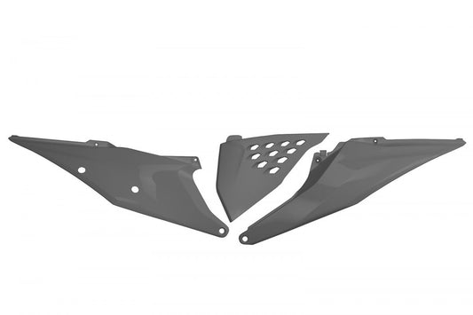 Rear side panels KTM SX/SX-F 125/150/250/350/450 19-22, EXC 125 20-21, EXC/EXC-F 150/250/300/350/450/500 TPI 20-23 with air filter cover and ventilation holes color gray