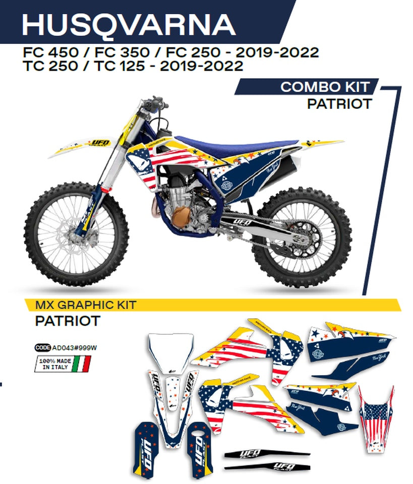 Sticker kit Husqvarna TC 125/250 19-22, FC 250/350/450 19-22 Patriot color OEM (white/blue)