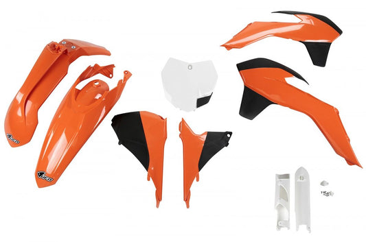 Full plastics kit with fork guards KTM SX/SXF 13-15, SX 250 16 color OEM 13-14 (orange/black/white) (KT515E999)