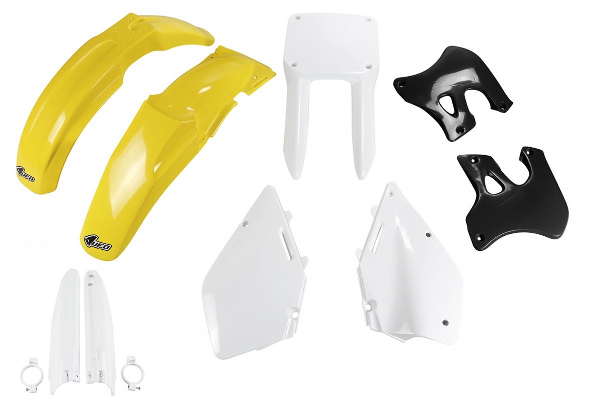 Full plastics kit with fork guards Suzuki RM 125 96-98 color OEM (yellow/white/black) (SU393E999)
