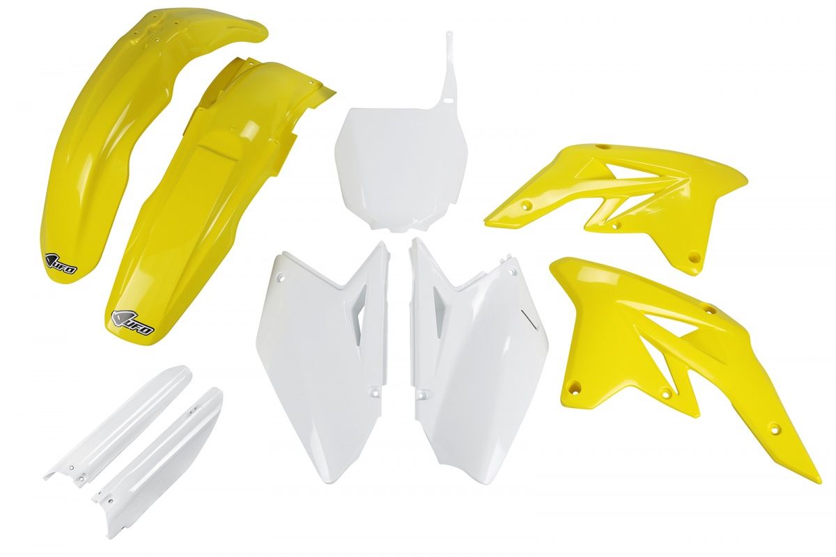 Full plastics kit with fork guards Suzuki RM-Z 250 07-09 color OEM (white/yellow - with white front number plate) (SU407E999)