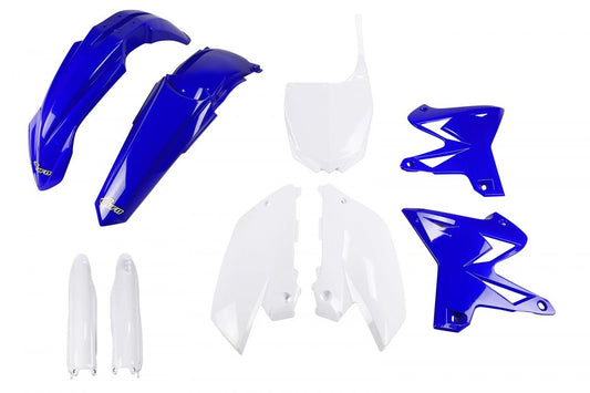 Full plastics kit with fork guards Yamaha YZ 125/250 02-14 restyling color OEM (blue/white) (YA312E999)