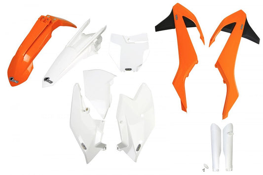 Full plastics kit with fork guards KTM SX/SXF 16-18 (except SX 250 16) color OEM 16 (orange/white) (KT517E999)