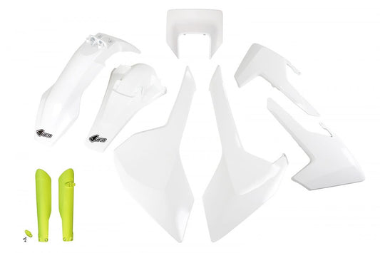 Full plastics kit with fork guards Husqvarna TX/TE/FE 17-19 with headlight mask color OEM (white) (HU621E999W)