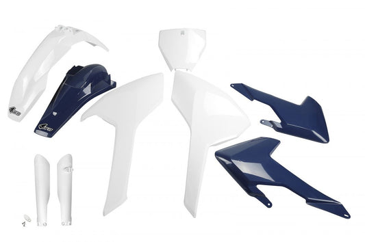 Full plastics kit with fork guards Husqvarna TC/FC 125/250/300/350/450 16-18 (except TC 250 16) color OEM 16 (white/blue) (HU616E999)